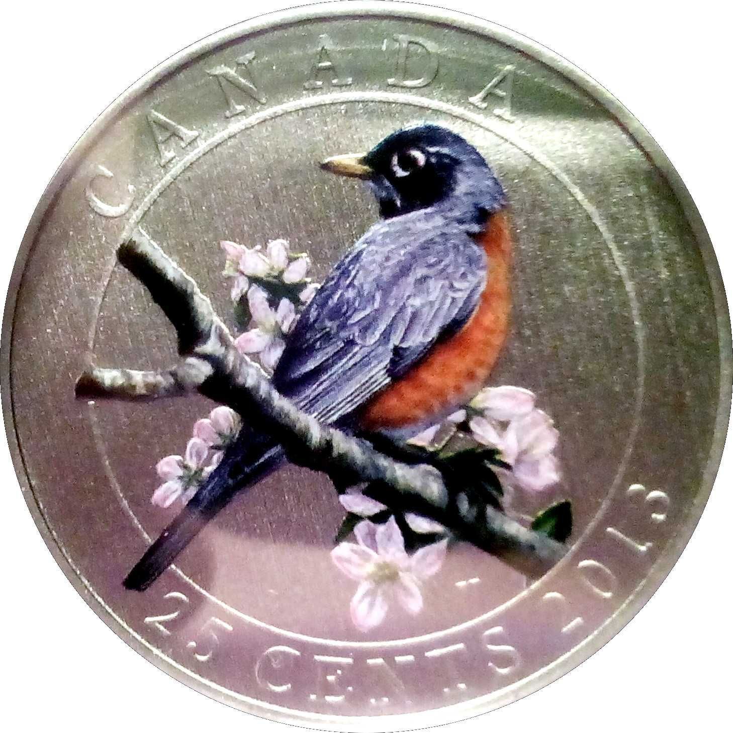 Монета 25 Cents - Elizabeth II American Robin 2013 года