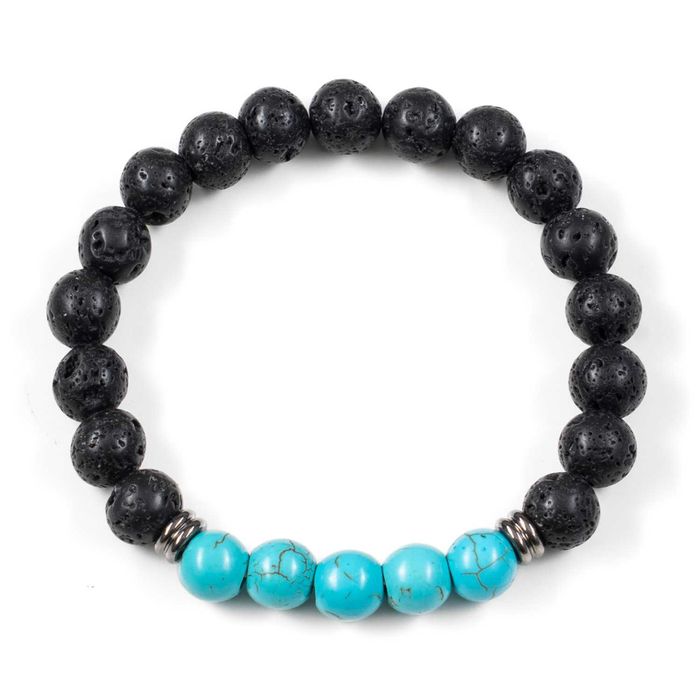 Bratara din lava vulcanica si turcoaz reconstituit