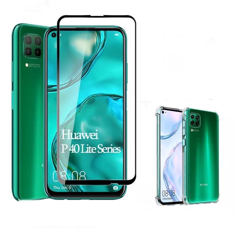 Huawei P40/P30 Lite - Husa Silicon Colturi Tari + Folie Sticla Curbat