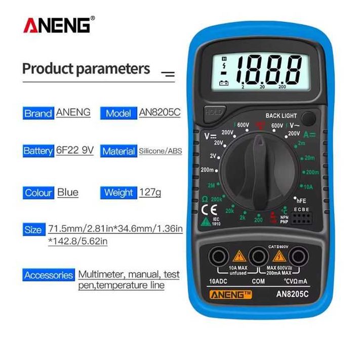 Multimetru digital ANENG AN8205C cu termometru