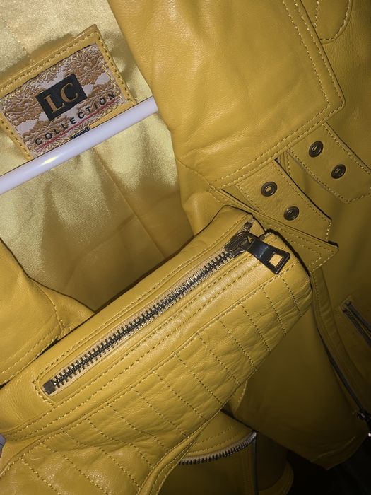 Jacheta biker galbena piele naturala