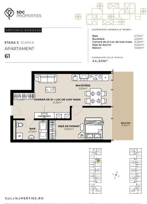 PROIECT EXCLUSIVIST! Apartament de vanzare, 44,05 mp, Complex SDC