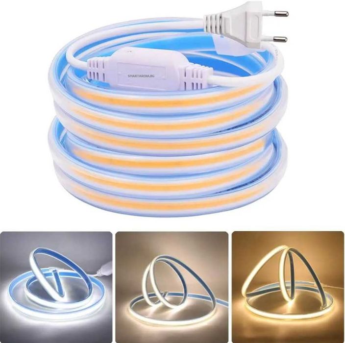 Ярка LED Лента на 220V COB IP67 3000К/6000К с цял диод