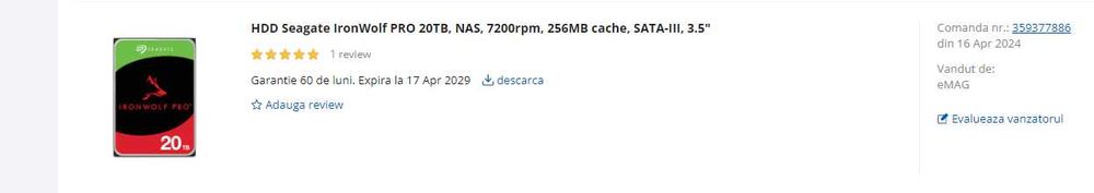 Hard Disk Seagate Iron wolf PRO 20 TB