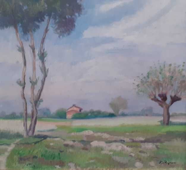 Tablou vechi - peisaj -  semnat St. Popescu