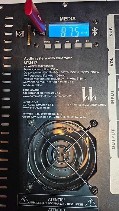 Sistem audio MYRIA MY2617, 300W RMS, Bluetooth, USB, FM