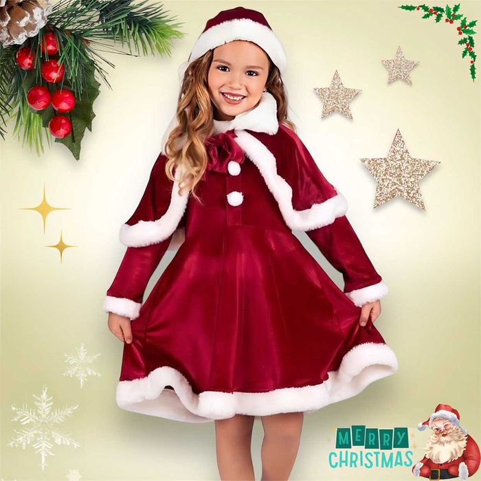 Rochita Craciunita Catifea 3 piese, 2-5 ani