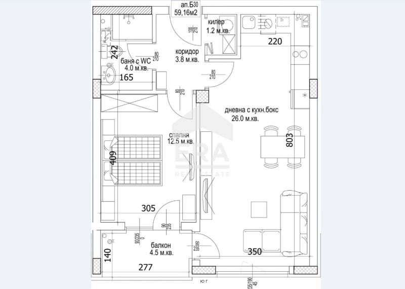 Двустаен южен апартамент за продажба, с голяма дневна, в новострояща с