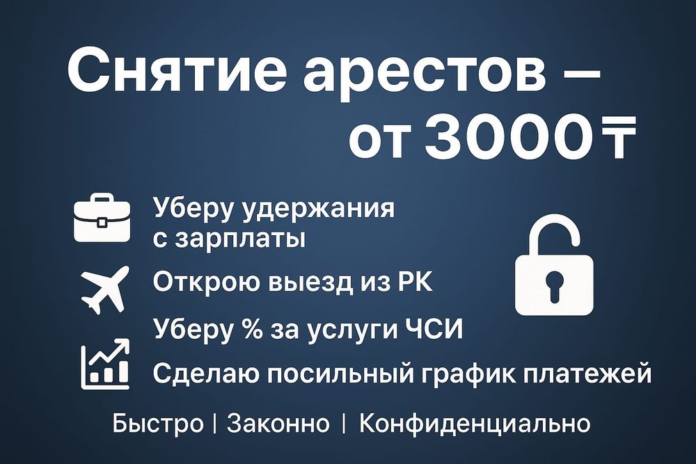 Арест шешу - Снятие ареста ЧСИ - График МФО - Запрет на выезд - ЭЦП