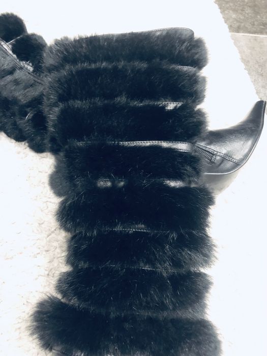 Cizme cu toc/ piele si blanita naturala