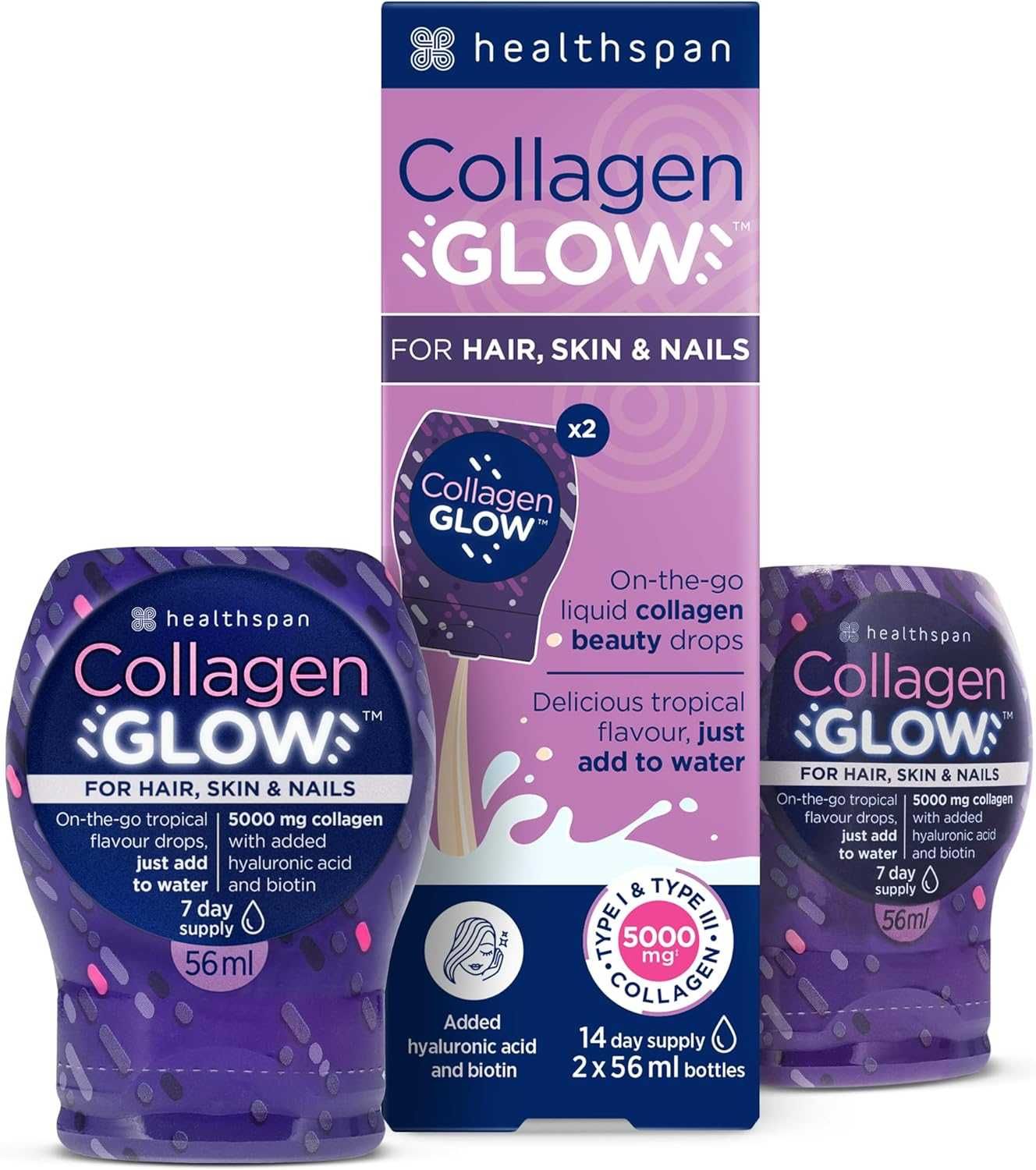 Вкусна тропическа напитка Healthspan Collagen Glow 5000 mg (2 X 56 ml)