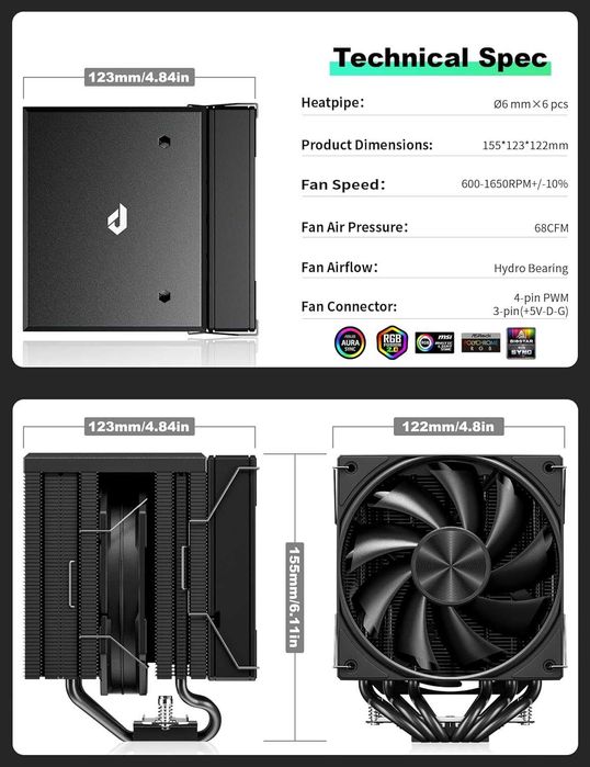 CPU охладител upHere Dual Tower - Без монтажни планки
