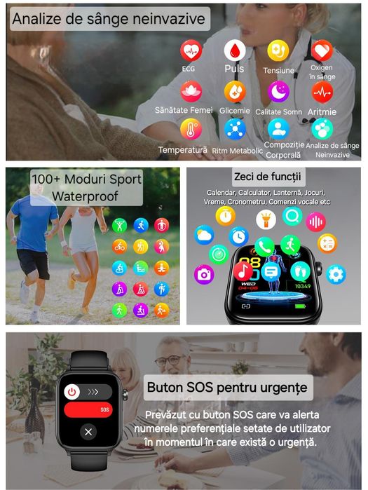 Smartwatch Medical Roz. Analize fără ac: glicemie, colesterol, EKG etc