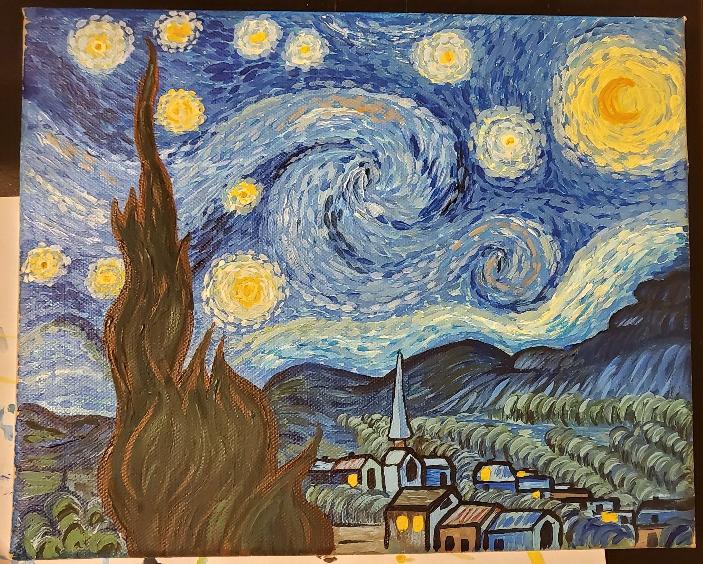 Tablou interpretare Starry Night, Van Gogh, pictat manual