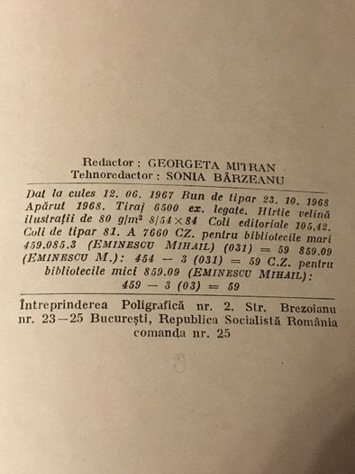 carte "dictionarul limbii poetice a lui Eminescu" Tudor Vianu 1968