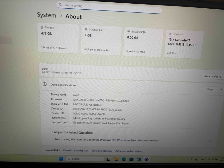 Laptop gaming asus tuf dash f15