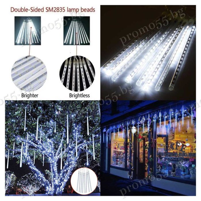 Коледни Лед Висулки Искрящ Падащ Сняг 8Брх48см.