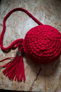Дамска чанта, плетена червена чанта