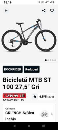 Bicicleta RocKrider BTM st 100 27,5 +Casca protecție Bell mărimea M