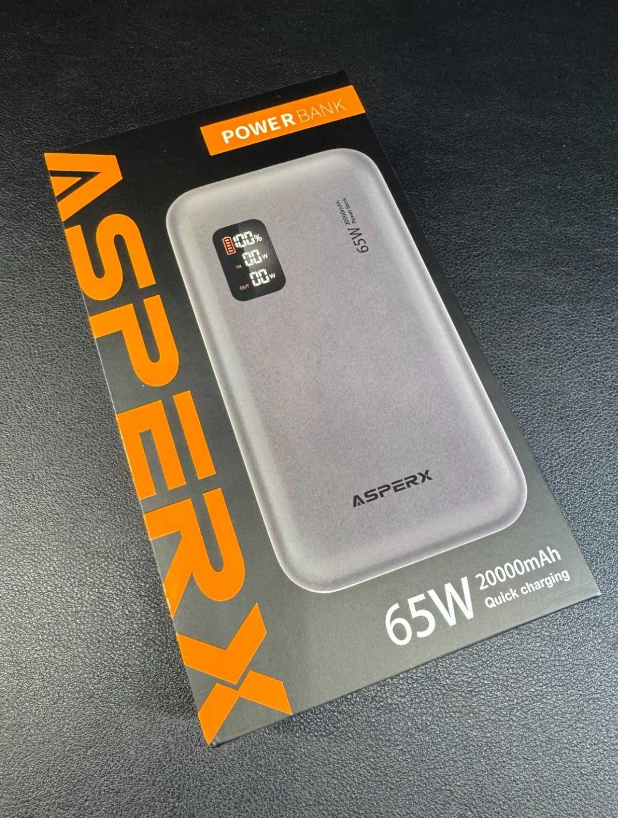 Външна батерия ASPERX 65W 20000mAh Power Bank Бързо зареждане, дисплей