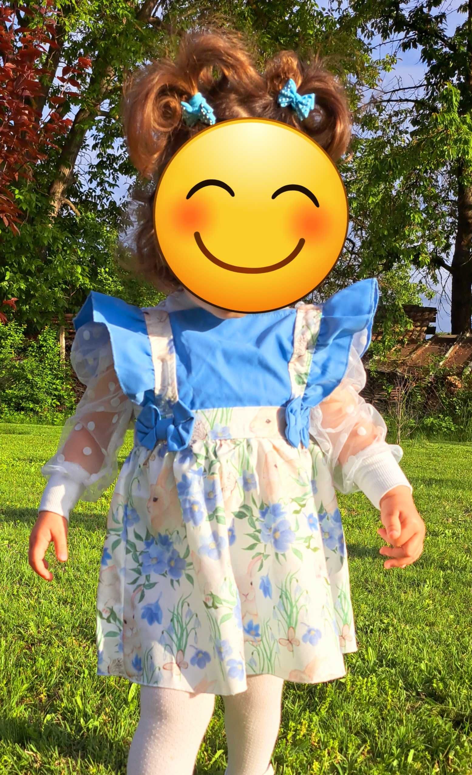 Детска рокля на зайчета, синя