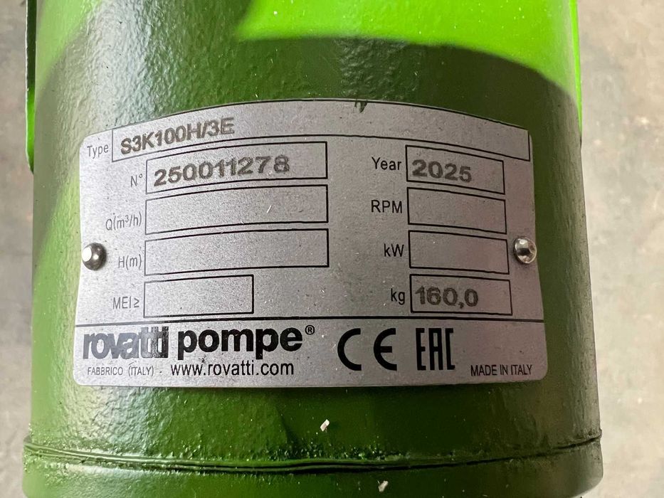 Помпа за напояване Rovatti S3K100H/3E – 156 m³/ч (Нова) + Видео