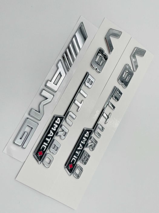 Set embleme compatibile Mercedes V8 biturbo 4matic+ AMG crom
