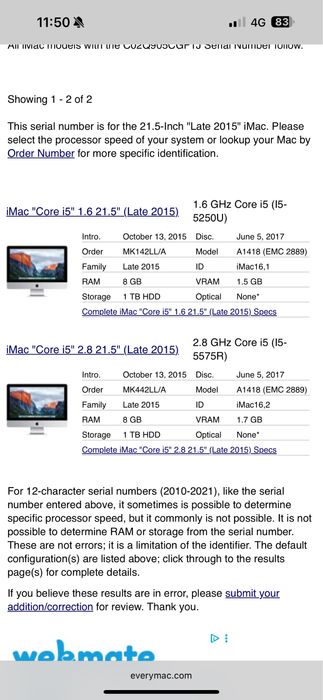 iMac late 2015  "Core i5" 1.6 21.5"