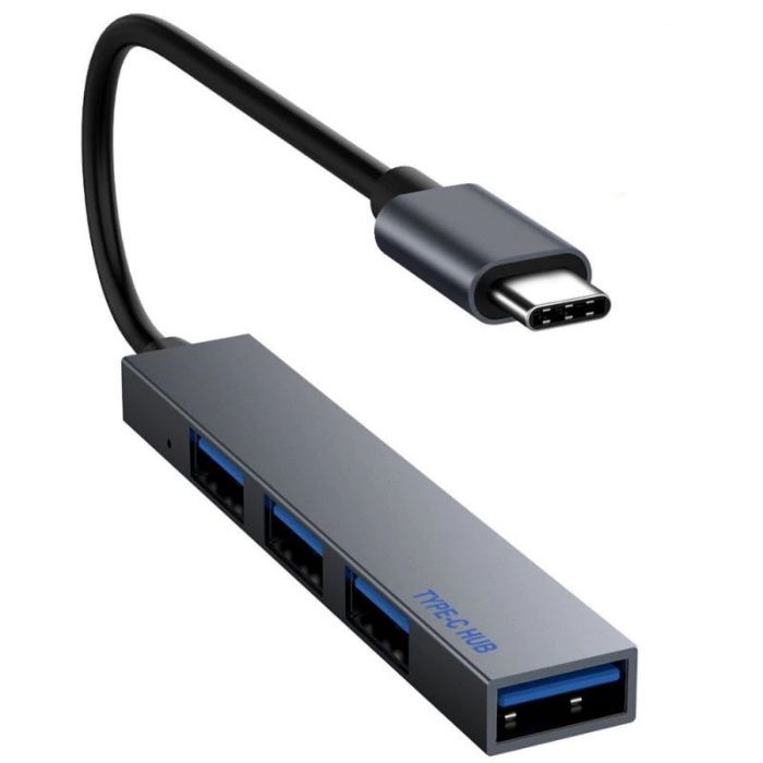 Hub USB-C Type-C cu 4 porturi USB 3.0 pentru laptop, telefon, metalic