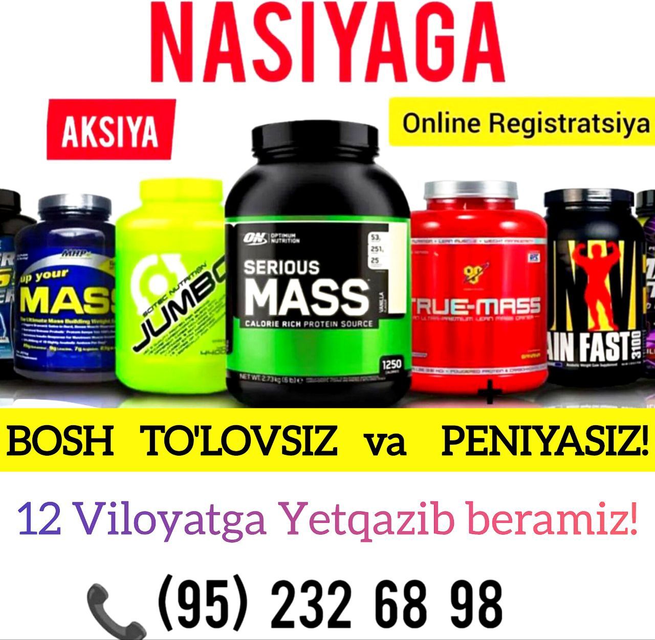 Protein,Geyner,Kreatin,Amino,Creatin,Bcaa,
Gainer Nasiyaga beramiz