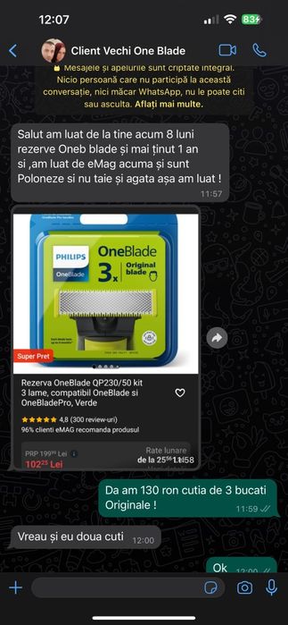 Vand Rezerve One Blade Originale IEFTINE