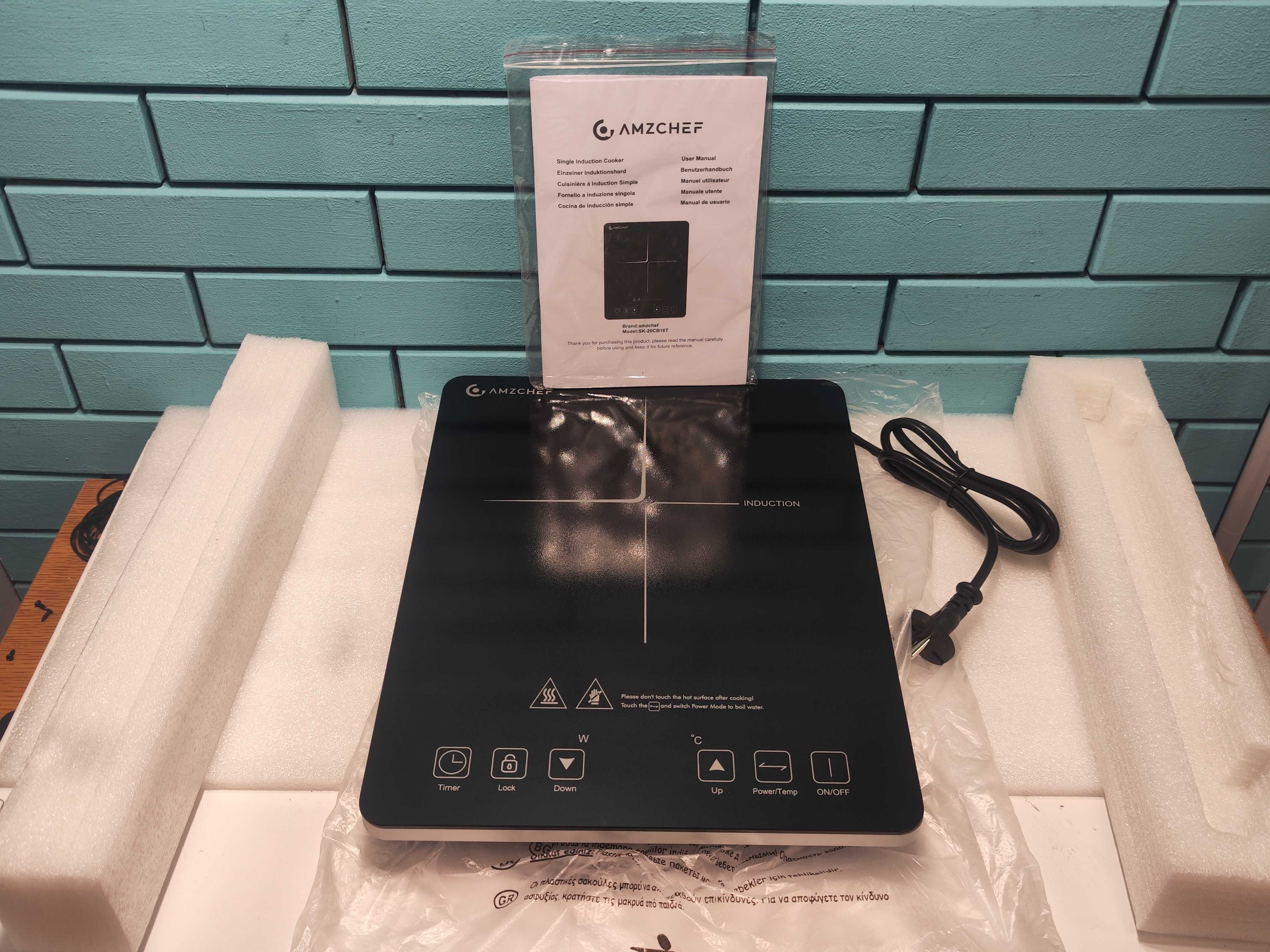 AMZCHEF индукционен котлон 2000W, 1 зона, ултра тънък дизайн
