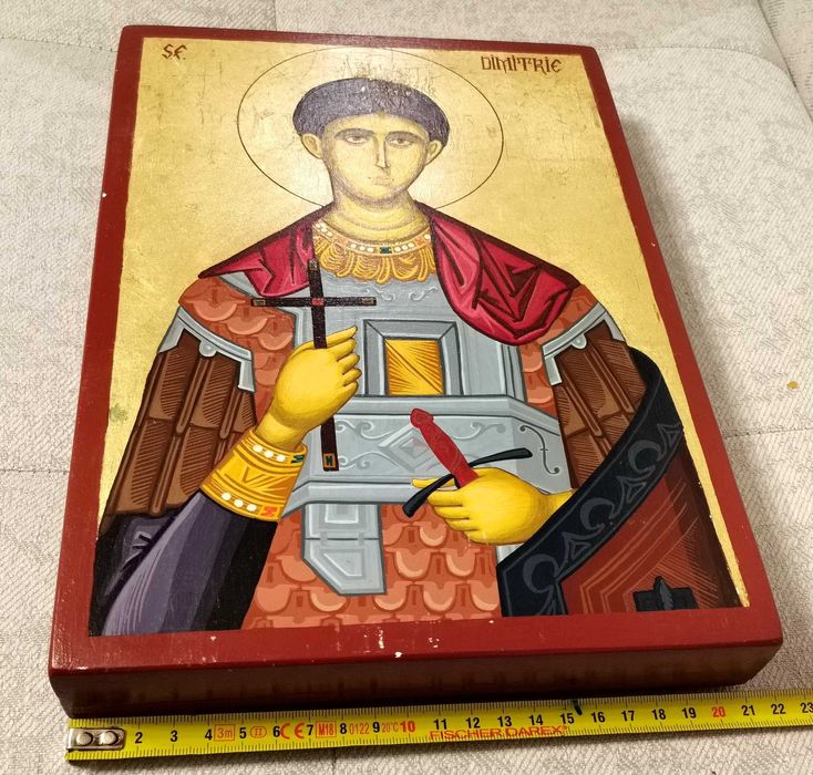 Icoana pictata cu foita aur pe lemn 30x21 cm - Sf Dimitrie