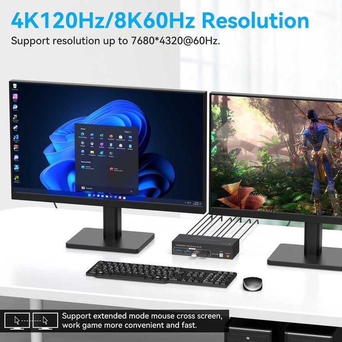 KVM Switch VPFET 4K120Hz HDMI DP pentru 2 PC si 2 monitoare