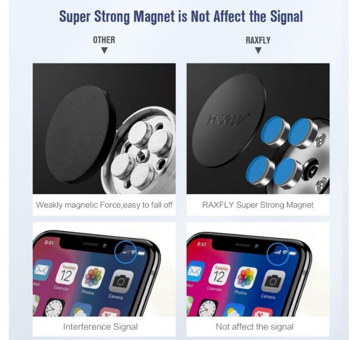 Suport auto magnetic prindere in grila telefon Samsung iPhone Huawei