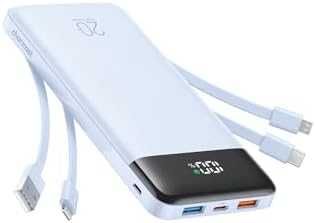 Нова Външна Батерия 20000mAh бързо зареждане 6 изхода, 4 кабела, USB C