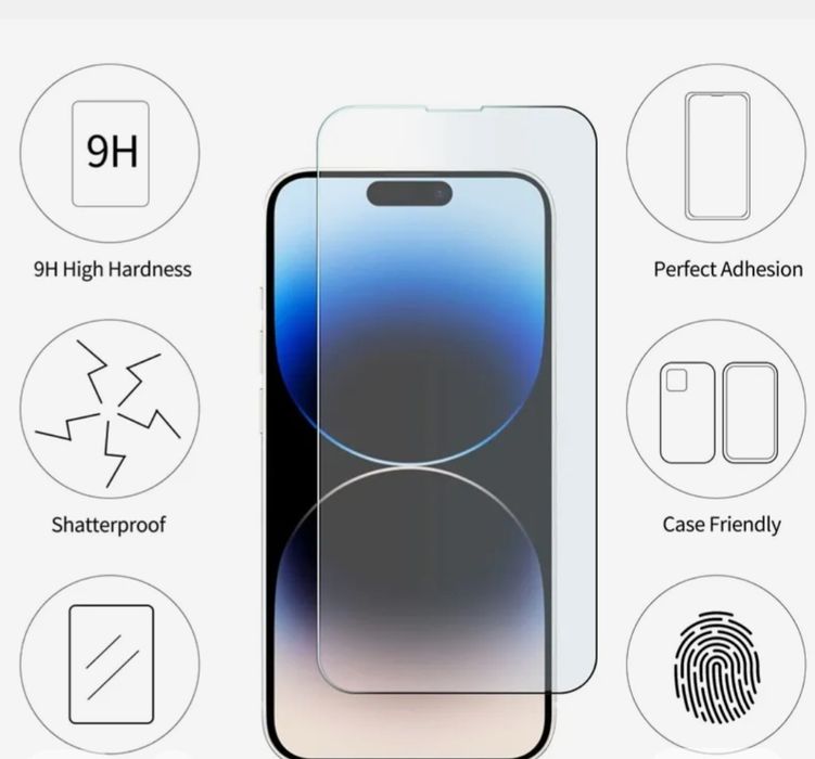5 броя Стъклени протектори за Iphone 14 pro max