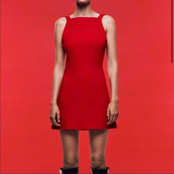 Zara rochie decupata cut out rosie tweed textured spate gol mini noua