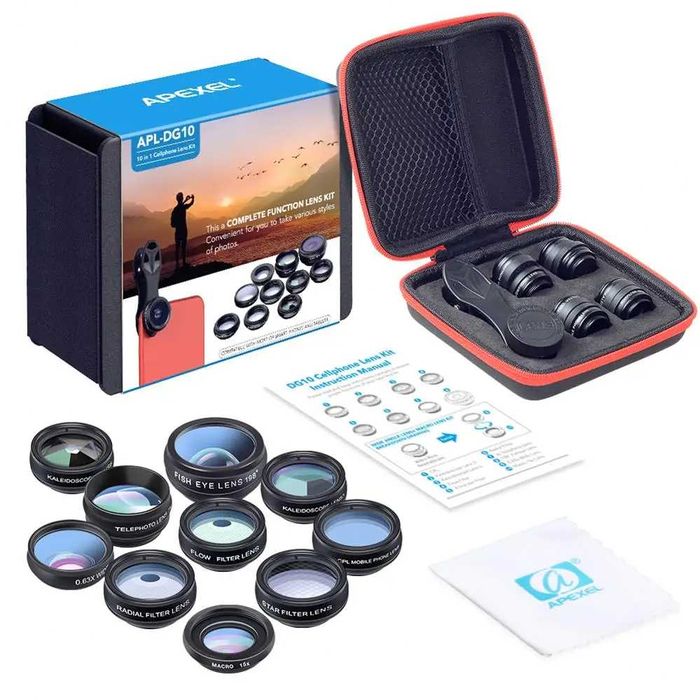 Kit Lentile 10 in 1 pt telefon fotografie Fisheye macro telescop zoom