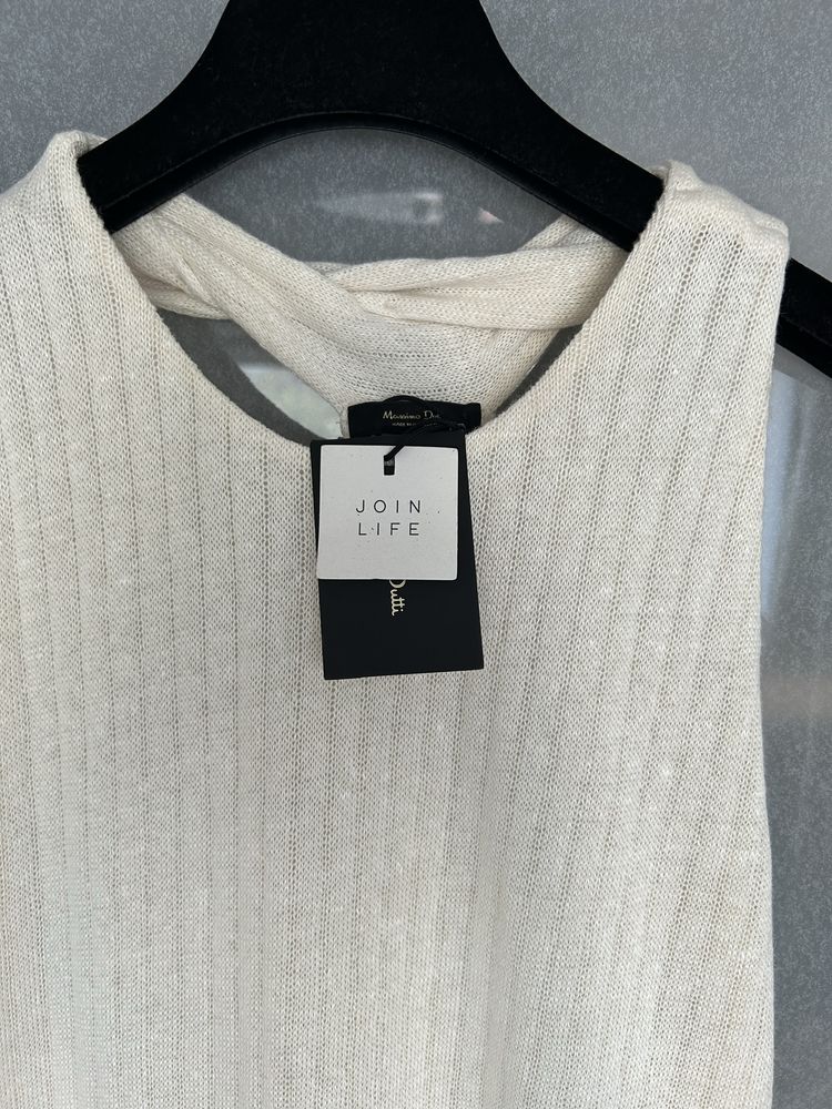 Rochie lunga in, bumbac, lyocell crem Massimo Dutti