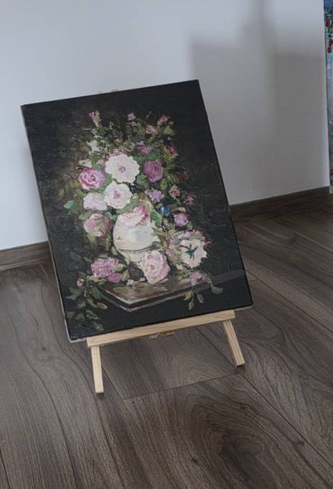 Tablou Vază cu flori, pictură în ulei pe pânză