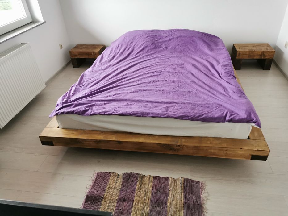 Pat din grinzi cu 2 noptiere