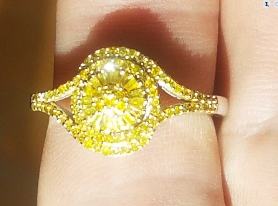 Сребърен пръстен с естествени жълти диаманти СЕРТИФИКАТ