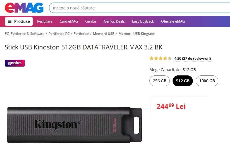Stick sigilat  - Kingston DataTraveler Max USB 3.2 Gen 2 Series 512