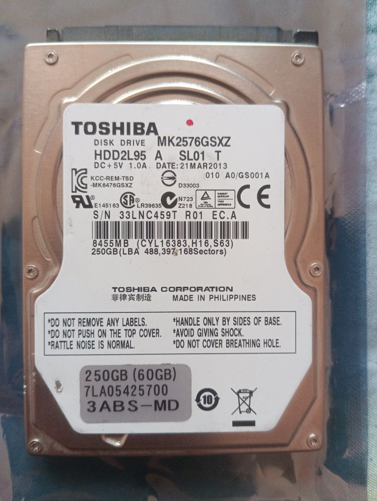 Tashiba HDD disk 250 GB Notebook uchun