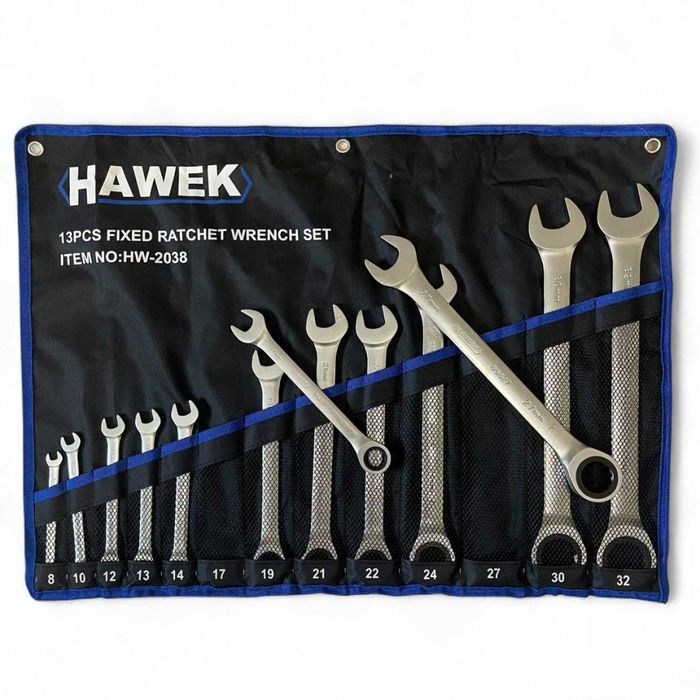 Комплект звездогаечни тресчотни ключове 8 – 32 мм 13 части Hawek