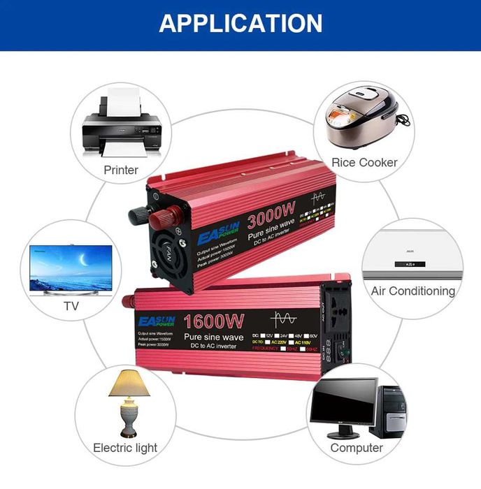 INVERTOR EASUN 1600w DC12v AC220v Unda Sinusoidala Pura