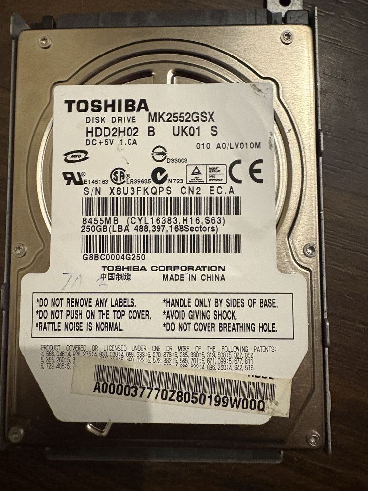 Hard Disk HDD Laptop Sata3 250GB Toshiba