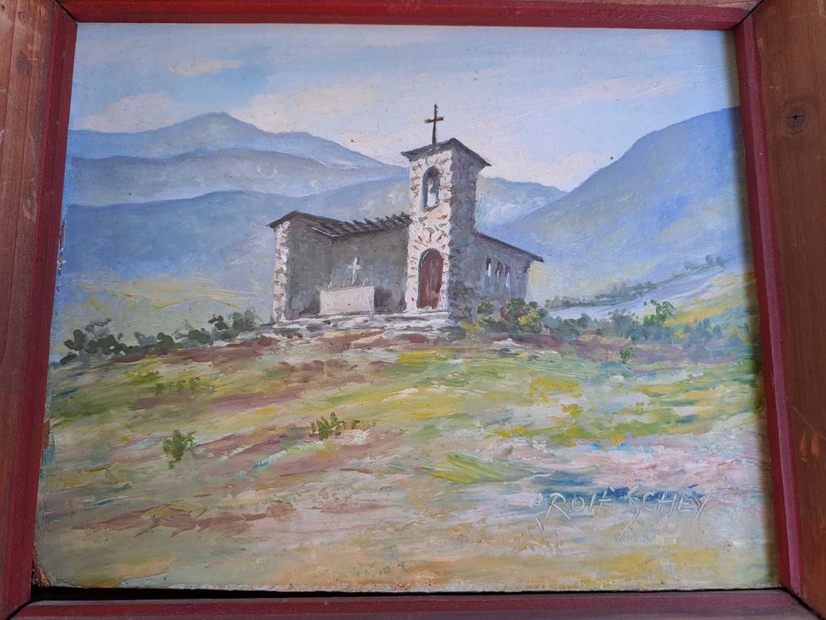 tablou pictura pe carton gros 26/22 cm semnat rolf schey 1949