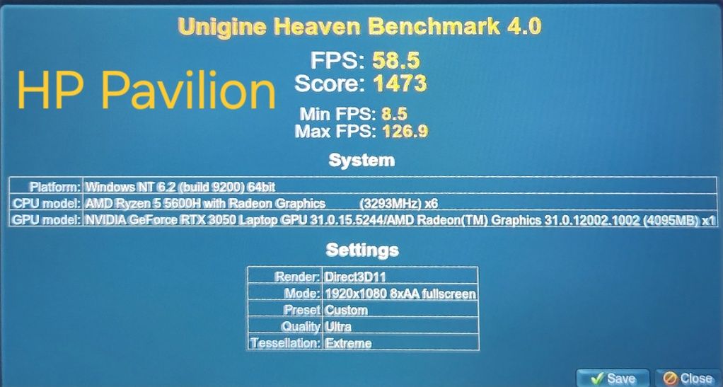 Laptop Gaming HP Pavilion AMD Ryzen 5, RTX 3050, 40Gb Ram, 144Hz